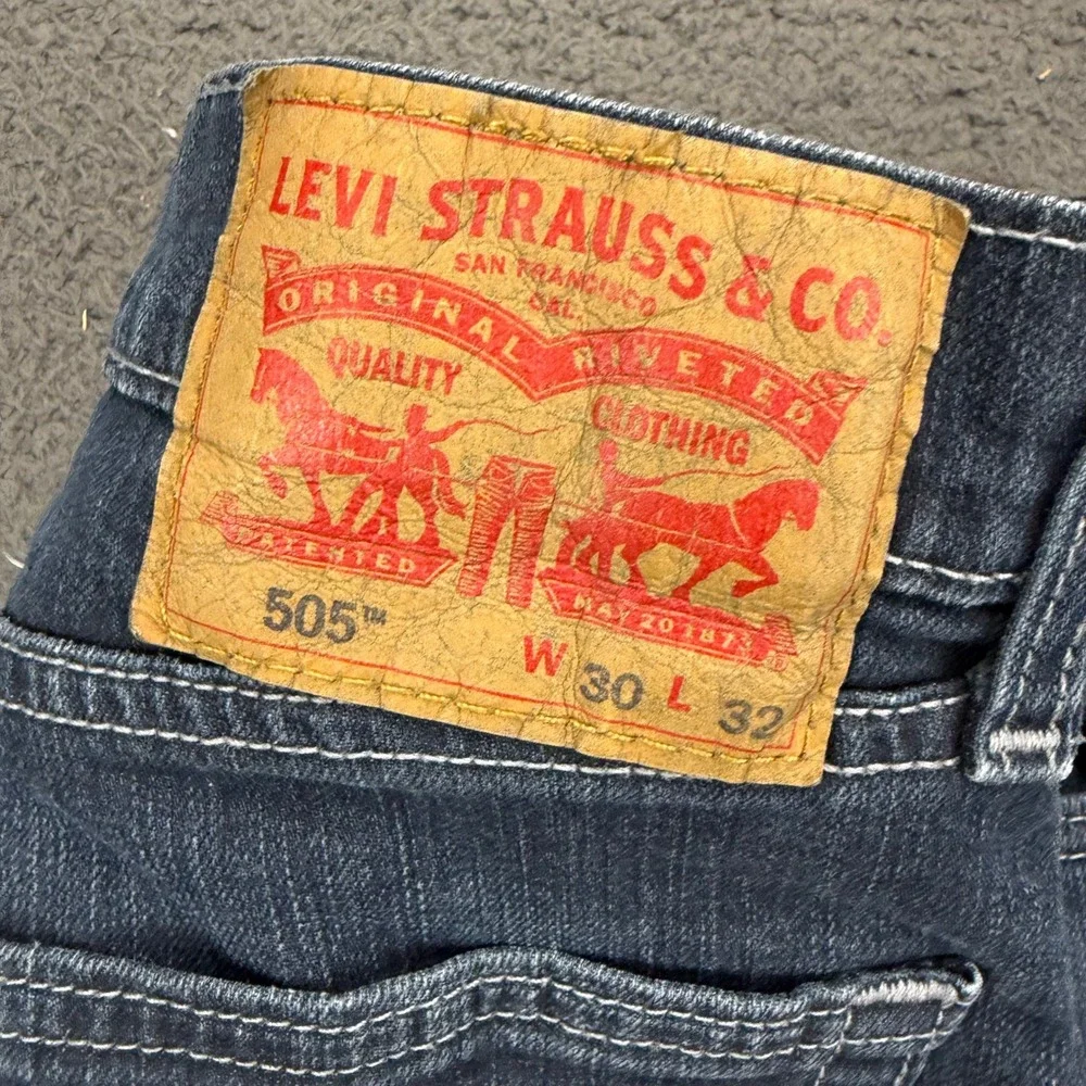 Levis 505 Regular Fit Jeans Mens 30x32 Dark Wash Blue Denim Stretch 00505-1563